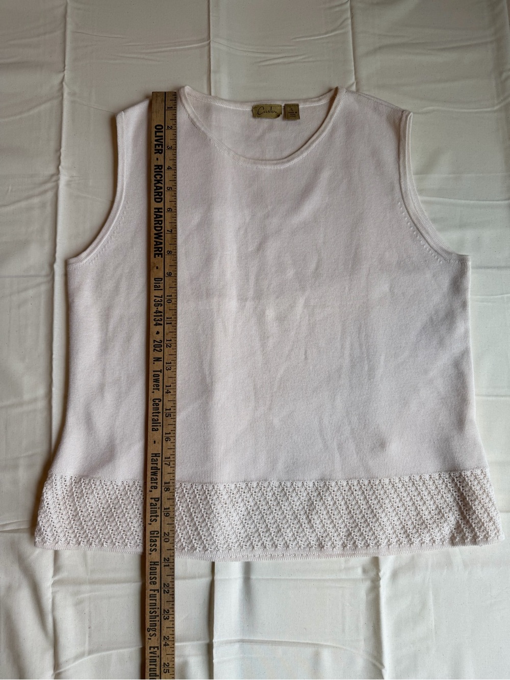 Caslon L Cream 100% Cotton Knit Tank Crochet Hem Sleeveless Top - Picture 10 of 11